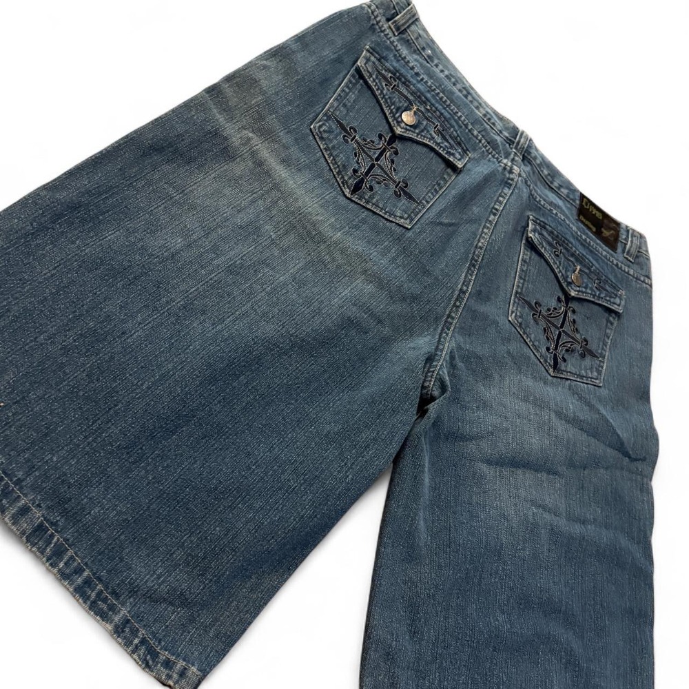 Vintage Chams Destiny Embroidered Baggy Denim Shorts Mens 40 Blue Y2K Streetwear